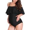 Maternity One Piece Swimsuit Off Shoulder Ruffle Design Adjustable Straps Stretchy Fabric Comfortable Fit Supportive Swimwear