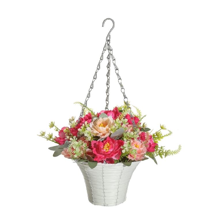 Künstliche Hängepflanze im Plastikkorb für Außen- und Innenbereiche, Terrassen, Höfe, Garten