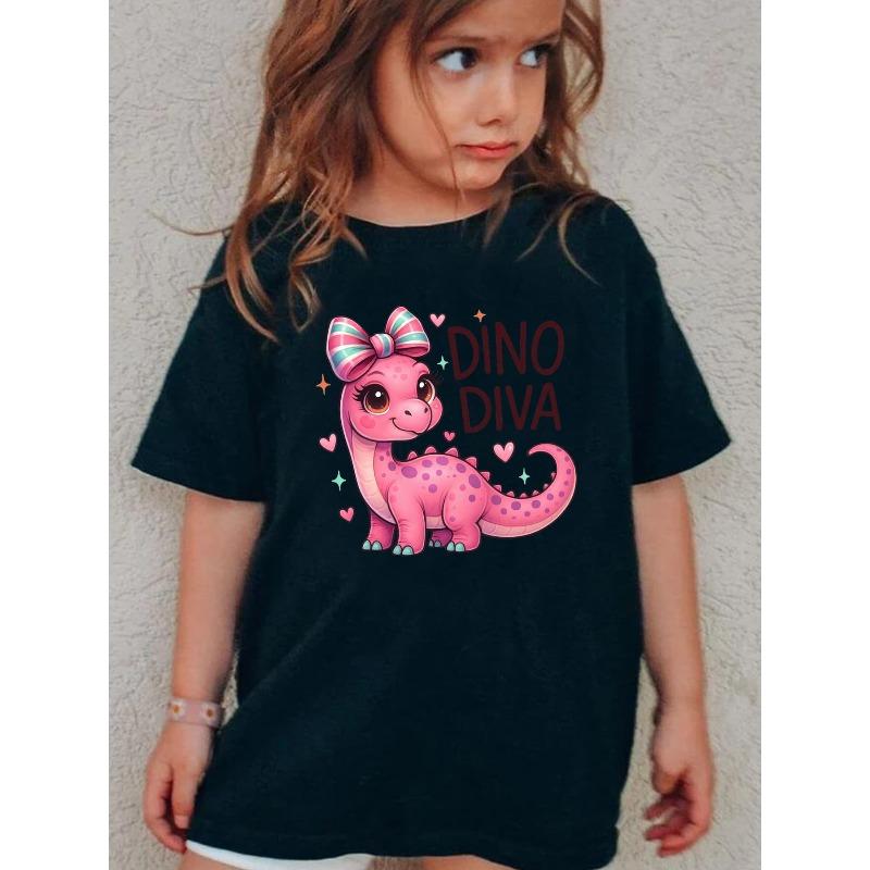 Summer Fashion Girls Short Sleeve T-Shirt Cartoon Pattern Print Casual Versatile 110 чёрный