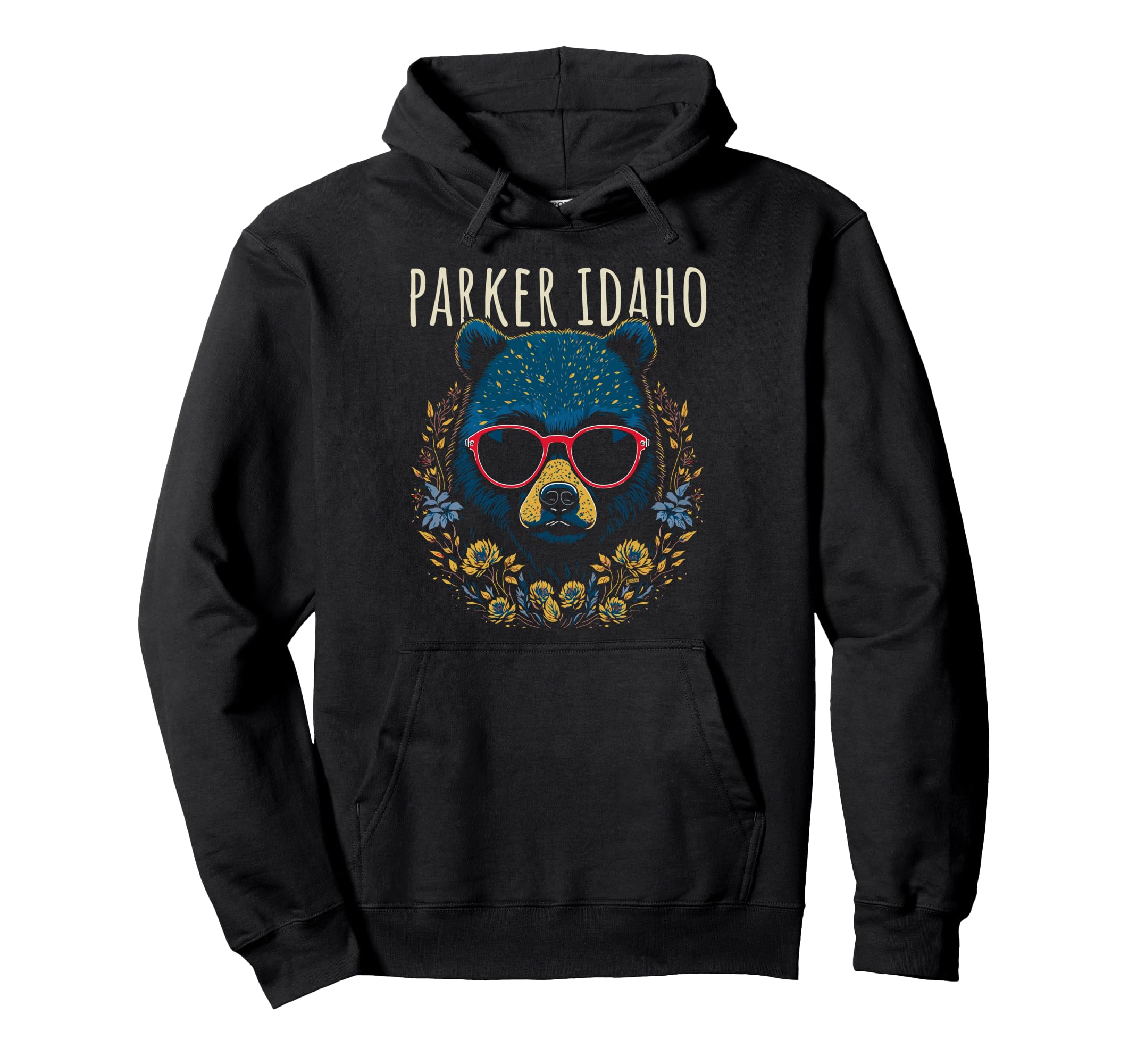 

Parker Idaho Fun Bear with Glasses Flower Design Hoodie