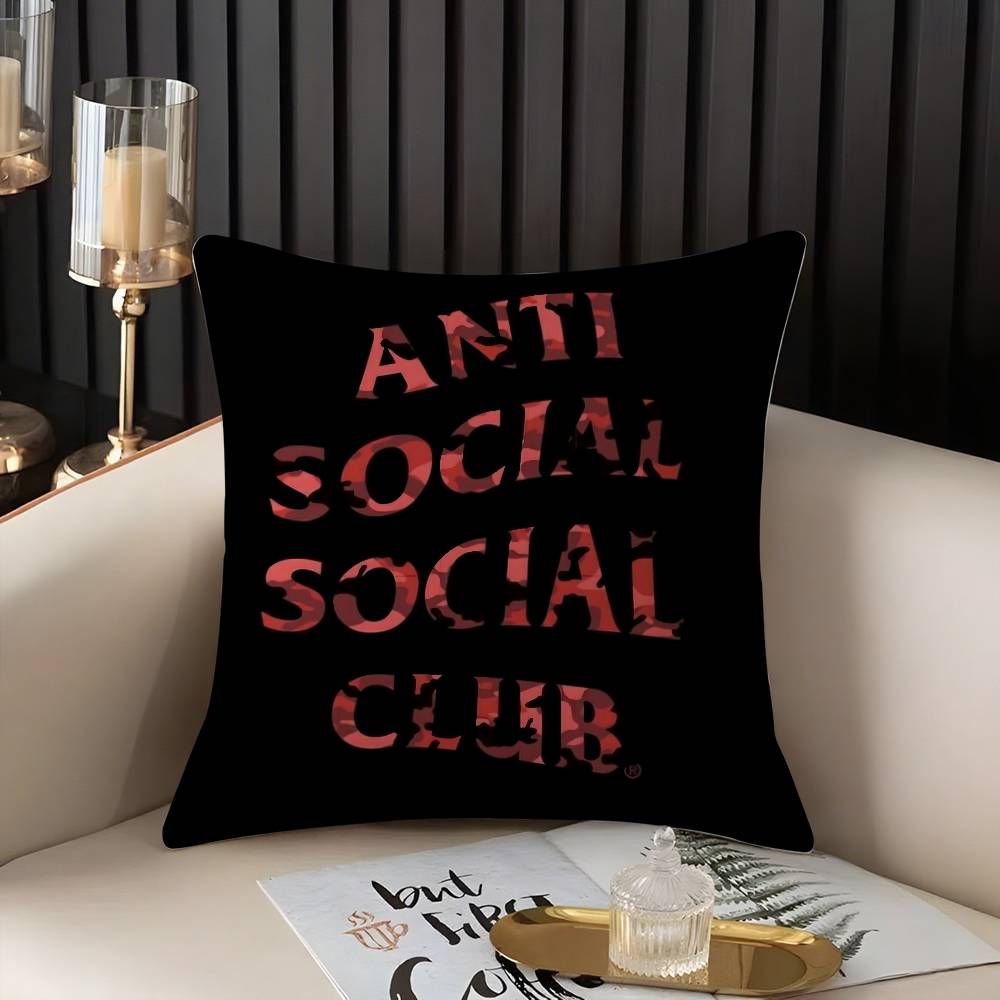 A-Anti Social S-Social Club Pillow Case Home Dorm Chair Back Short Plush Double-Sided Printing Office Nap Time Cushion Cover