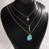 Reiki Jewelry European and American Fashion New Product Lasso Gold Plated Turquoise Pendant Necklace Women's Multi layer Versatile Necklace