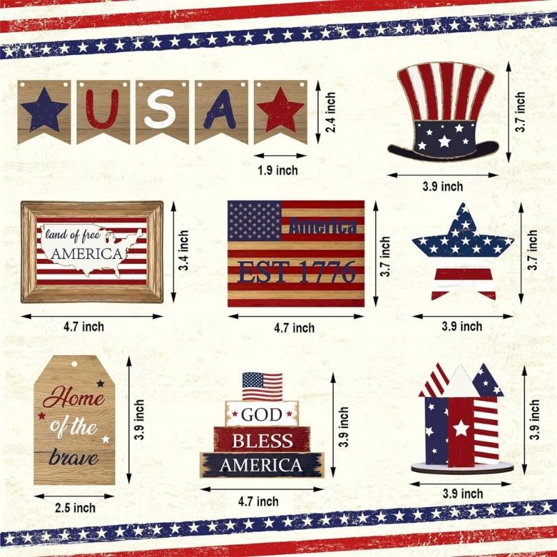 Memorials Day Wooden Sign 4th of Julys Patriotics Tiered Tray Decors Set Gift