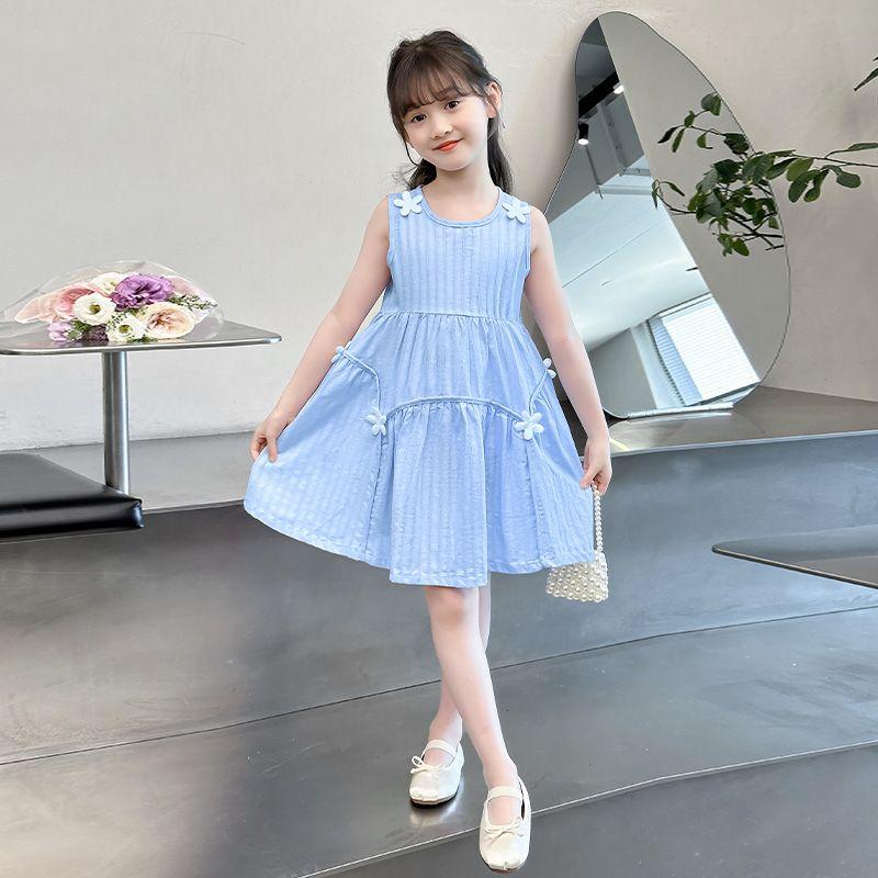 

3D Цветочное Платье Принцессы Платье для Девочек Летнее Платье без Рукавов Майка Детское Платье 150 синий