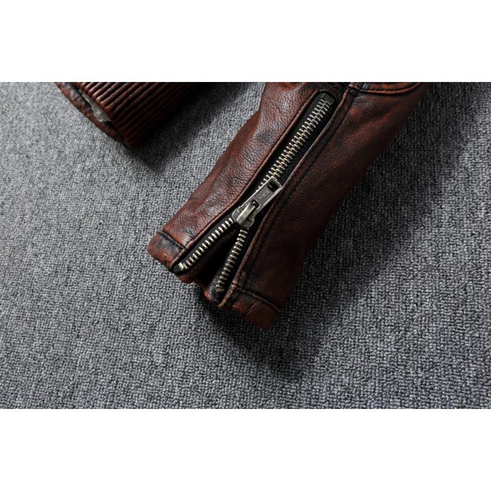 Chinesische Größe Echte Kuhlederjacke Herren Motorradjacken Echtes Rindsleder Vintage Herren Ledermantel Bikerkleidung