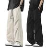 Men's Baggy Trousers Spring Summer Drawstring Waist Cargo Pants Solid Color Wide Leg Trousers for Street Travel Office