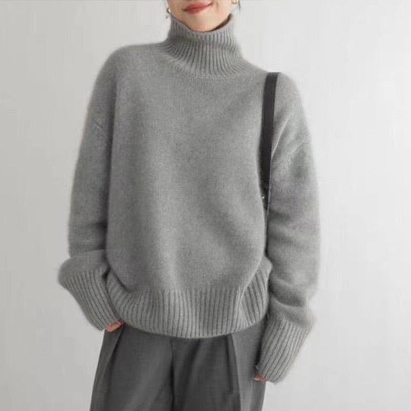 Damski sweter z wysokim kołnierzem, ciepły, luźny, dzianinowy, jesień, zima, gruby sweter, modny, długi rękaw, dzianina