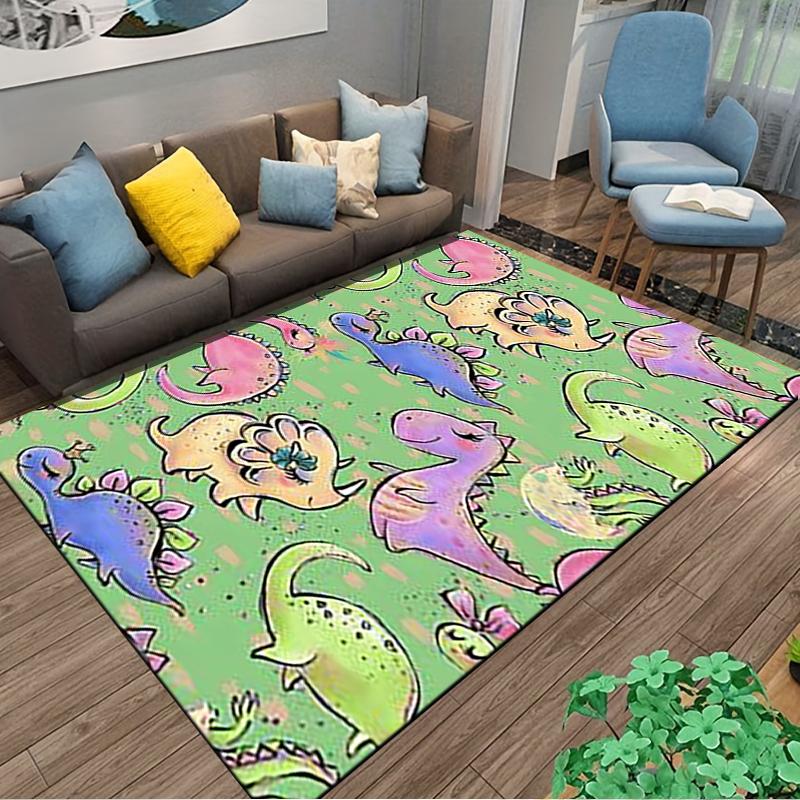 Colorful Dinosaur Pattern Carpet for Kids Room, Pink Green Design. Suitable for Use As an Anti-slip for Living Room Bedroom Sofas