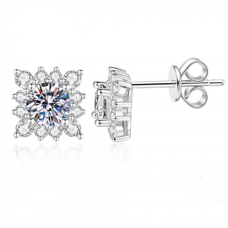 Geometric Square Moissanite Stud Earrings Women Sterling Minimalist Luxury Ear Jewelry 925 Sterling Silver