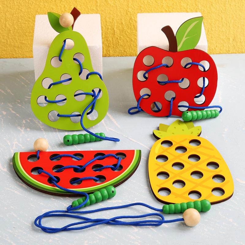 1Set Children's Fun Montessori Fruits Threading Toys Hand Eye Coordination Training Teaching  Aid  Board Game Educational Toys