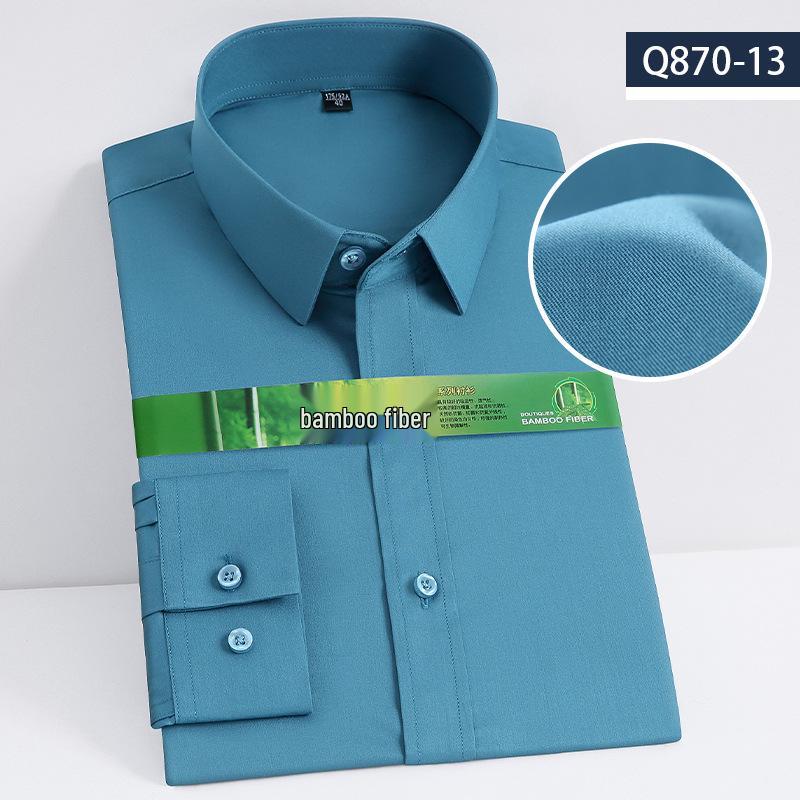 Men's 2025 Bamboo Fiber Slim Fit Long Sleeve Dress Shirt - Comfortable, Iron-Free Business Workwear