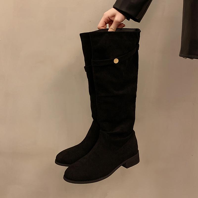 Winter Fashion Pleated Slim Women Knee High Boot Square Heels Thigh High Booties Long Shoes