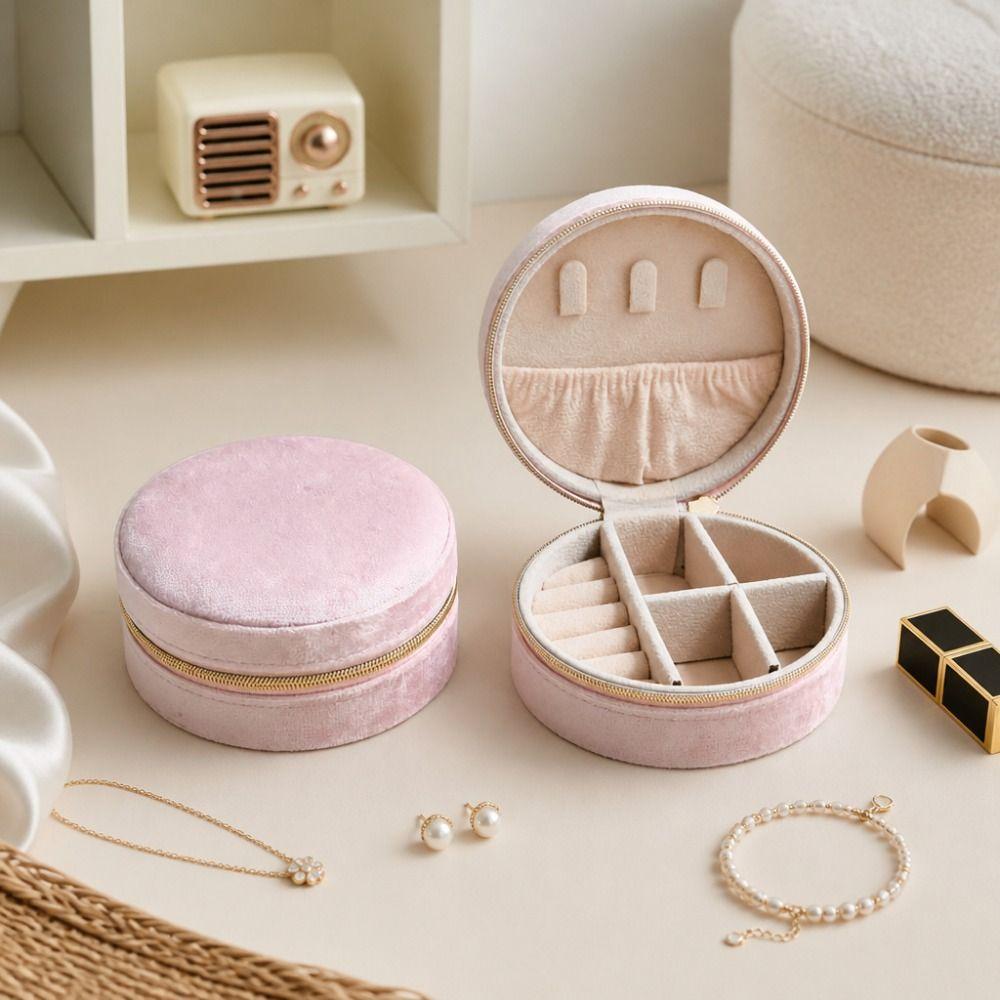 Velvet Travel Jewelry Case Round Mini Portable Jewelry Storage Ring Jewelry Box  Storage Use