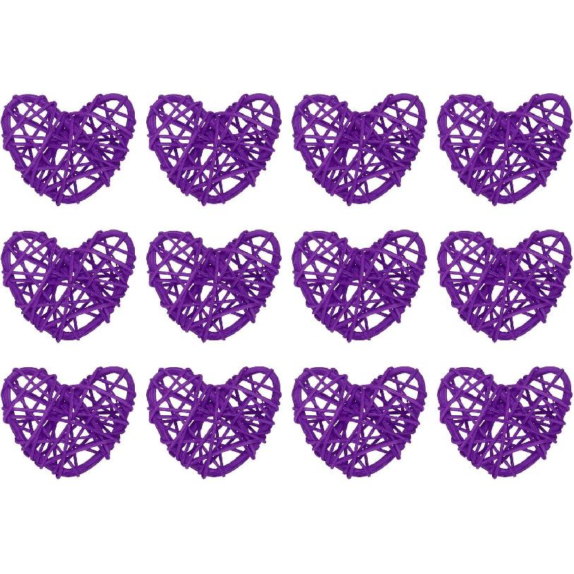 MECCANIXITY 12Pcs Heart Shaped Rattan Ball Vase Filler Natural Rattan for Valentine's Day Decoration Wedding Home Decoration Black 2 In