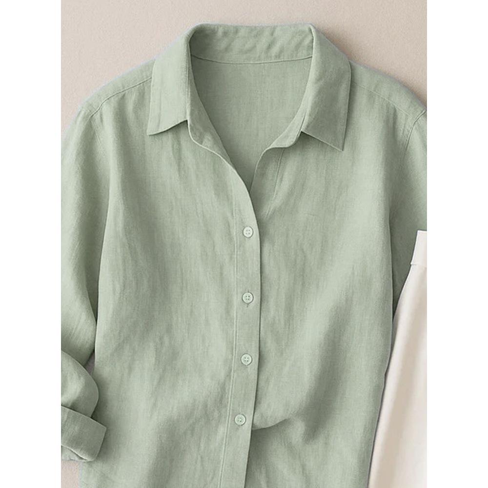 Women's French Casual Cotton Linen Long Sleeve Shirt - Spring/Autumn Collection