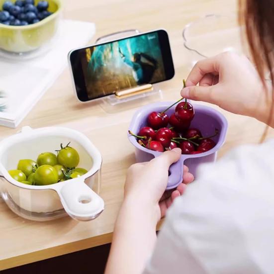 Drain Basket with Ergonomic Handle Thickened Double-Layer Design Kitchen Strainer Bowl Fruit Vegetable Washing Straining Basket