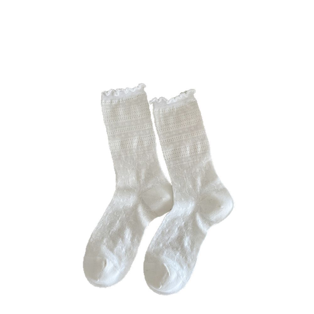 Oxygen Cotton Boneless Lace Ballet Style White Lolita Socks Summer Cutout Mesh Thin [Non-Nylon]