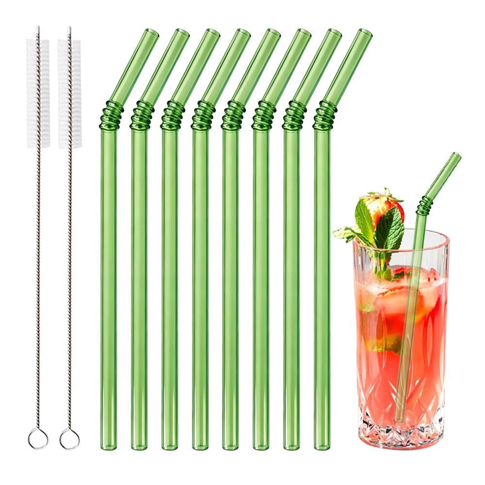 8mm High Borosilicate Glass Straw 10Pcs Reusable Eco Friendly Drinking Straws Set Bubble Tea Smoothies Bar Accessories