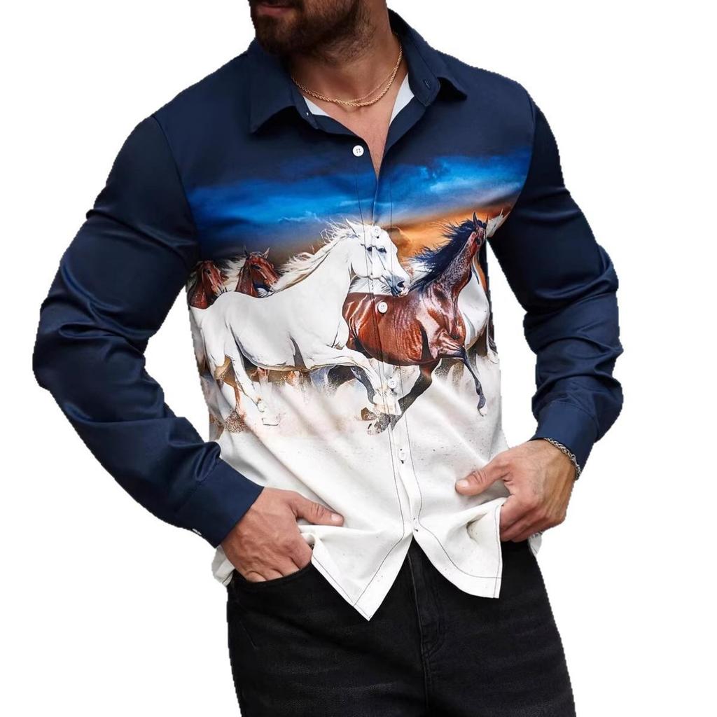 Stylish Geometric Long-sleeve Shirt, Perfect for Casual Wear