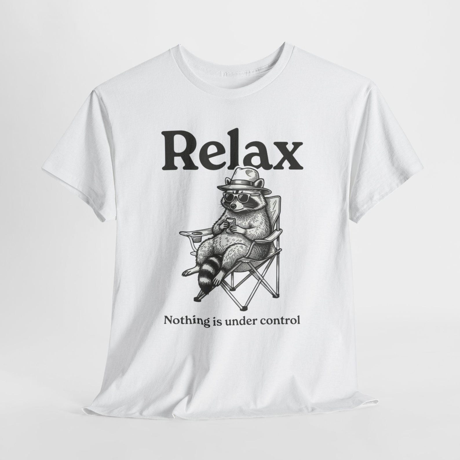 Relax Nothing Is Under Control Raccoon Funny Meme T Shirt Vintage Trash Panda Graphic Tee XL