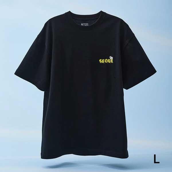 

Official BT21 WORLD VOYAGE Short Sleeve T-Shirt (White / Black) - Essential Travel Style L - Black