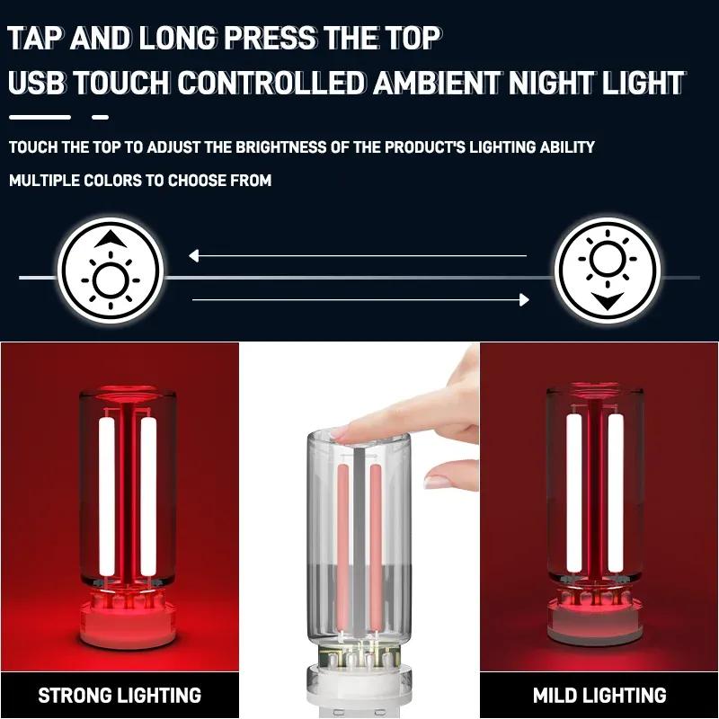 Luce Ambientale per Auto Luce Notturna USB Dimmerazione Touch Lampadina a Filamento Incandescente LED Illuminazione di Emergenza Plug and Play Lampada d'Ambiente
