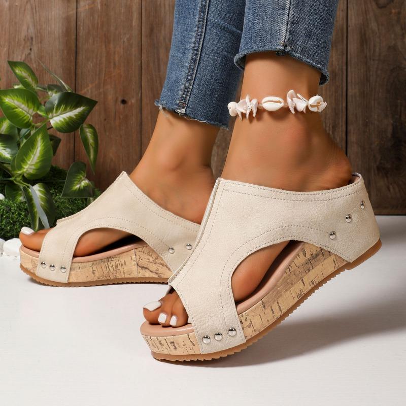 Keilsandalen in Übergröße Damen Sommer neue Muffin leichte Nieten Fischmaul-Sandalen Damen