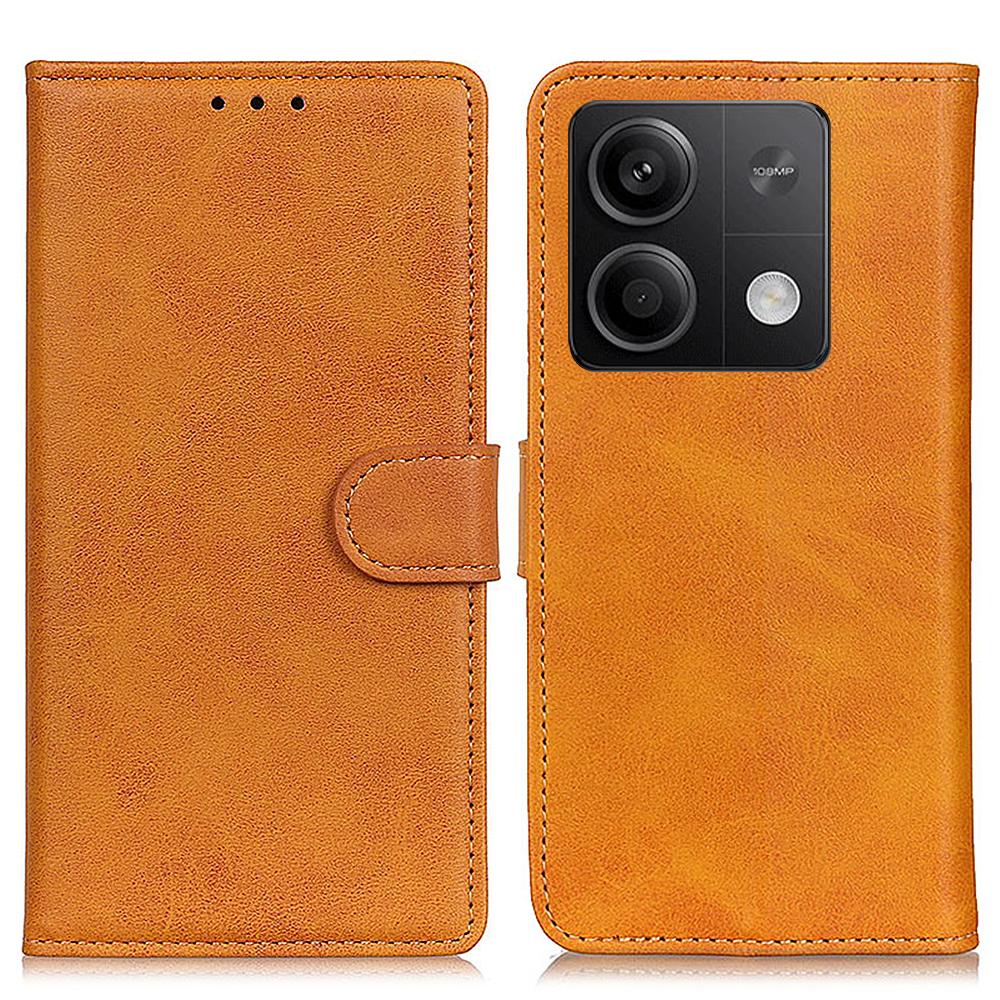 

For Xiaomi Redmi Note 13 5G/13 5G (China) Case Cowhide Texture PU Leather Stand Phone Cover Brown