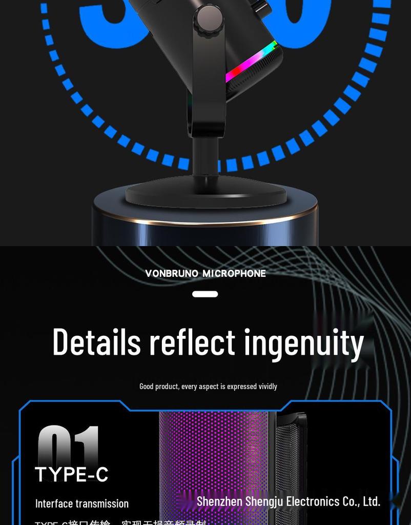 מיקרופון קונדנסר USB RGB לסטרימינג, גיימינג והקלטה