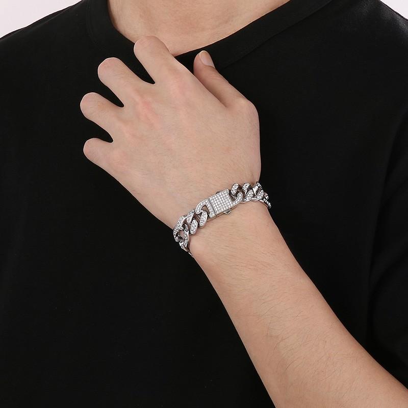 Hip Hop Shiny Rhinestones Bracelet for Men Women High Quality Zircon Cuban Miami Charm Chunky Figaro Chain Gold Color Jewelry