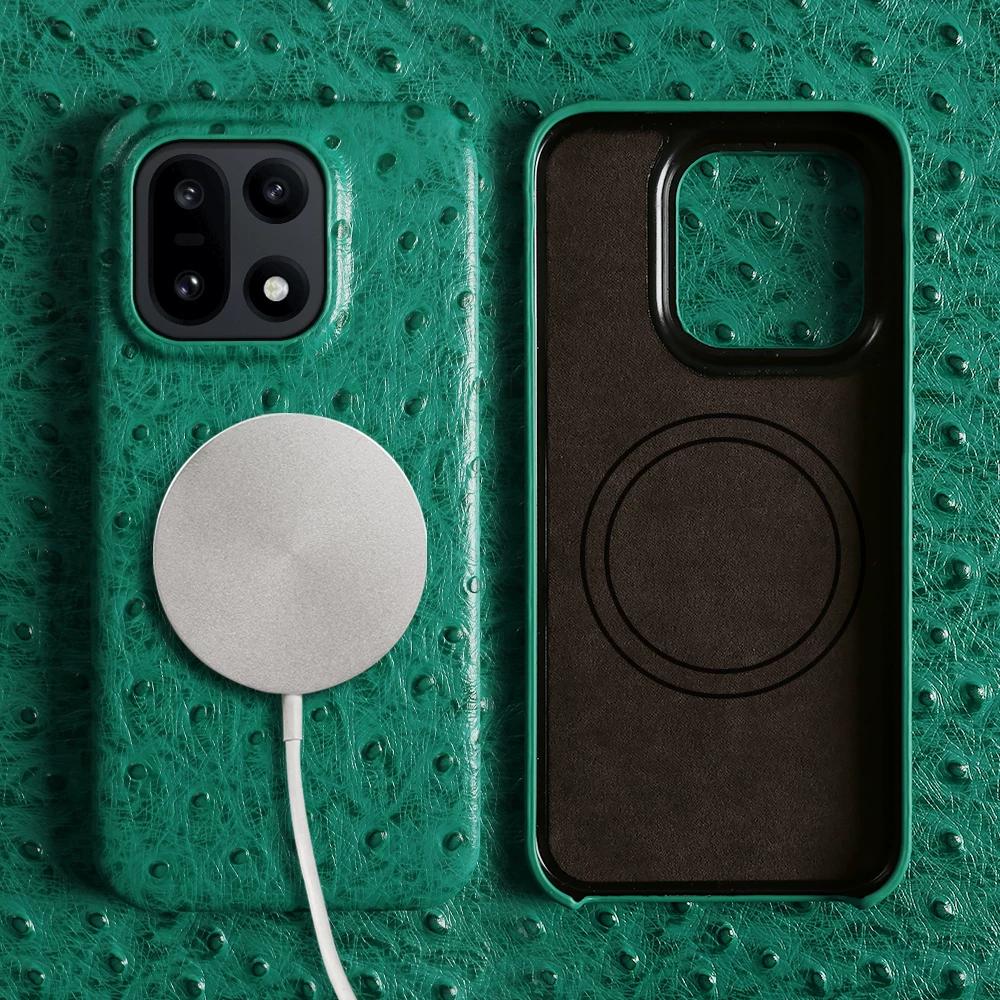 Luxury Genuine Leather Phone Case for OnePlus 13T 15 Magnetic Slim Fit Business Protective Cover with Three Button Design Anti Drop