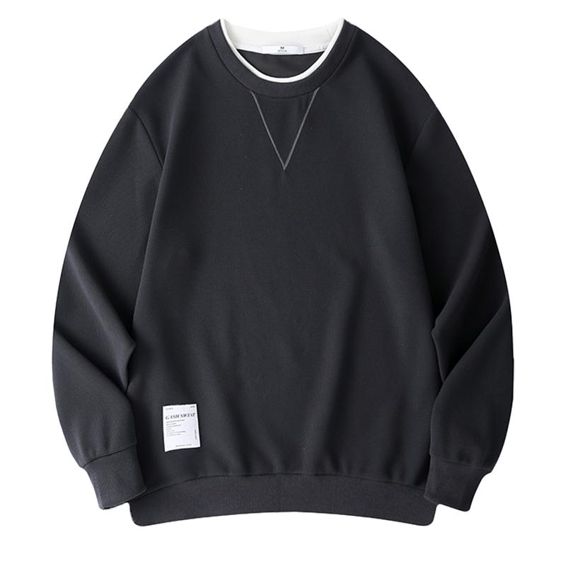 

Весенний американский ретро мужской свитер с круглым вырезом свободный тренд ранняя весна хулиганский красивый длинный рукав простой однотонный пуловер куртка 3XL темно-серого