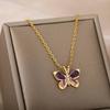 1pc Women's Cute Butterfly Necklace Stainless Steel Crystal Zircon Simple Suitable for Party Daily Wear Romantic Collar Necklace
