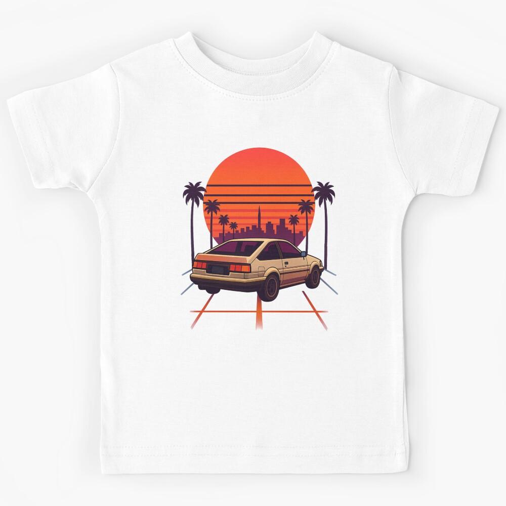 Retro JDM Sunset Drive Vaporwave Car Aesthetic Kids T-Shirt 110