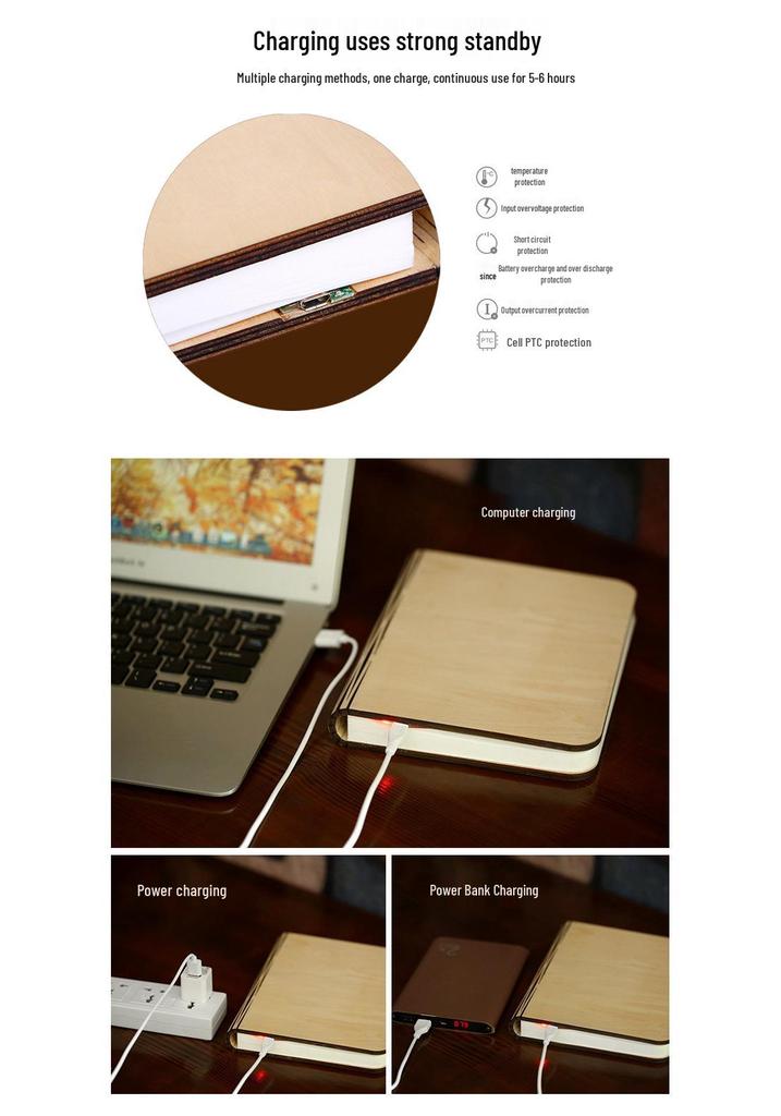 Three-Color LED Eye Protection Book Lamp: Wooden Carved Stackable Night Light