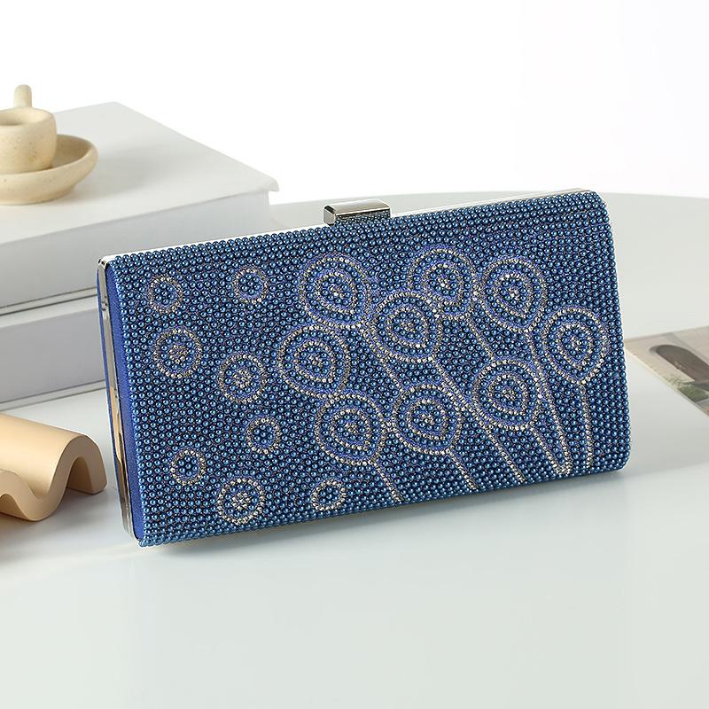 

New diamond-encrusted dinner party women s fashion solid color and deduction messenger wedding banquet chain bag 21.5*5*12 синій