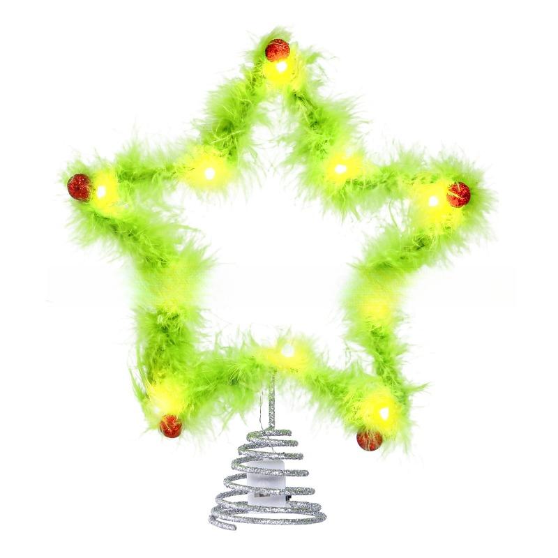 

Christmas Decoration with Green Hair Pentagram Tree Top Decoration, Creative and Interesting, Adding Festive Atmosphere