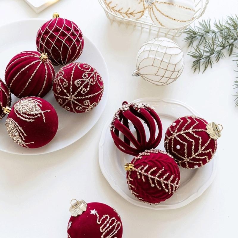3Pcs Elegant Christmas Tree Baubles with Glitters and Pearls Festival Hanging Ornament Daily Use Home Accessory
