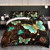 3pcs Luxury Teal Golden Butterfly Bedding Set Bohemian Butterfly Quilt Cover Set Bohemian Themed Duvet Cover Set