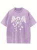 Retro Washed Pattern Highquality Cotton Mens Tshirt  Loose Fit Short Sleeved Round Neck Top