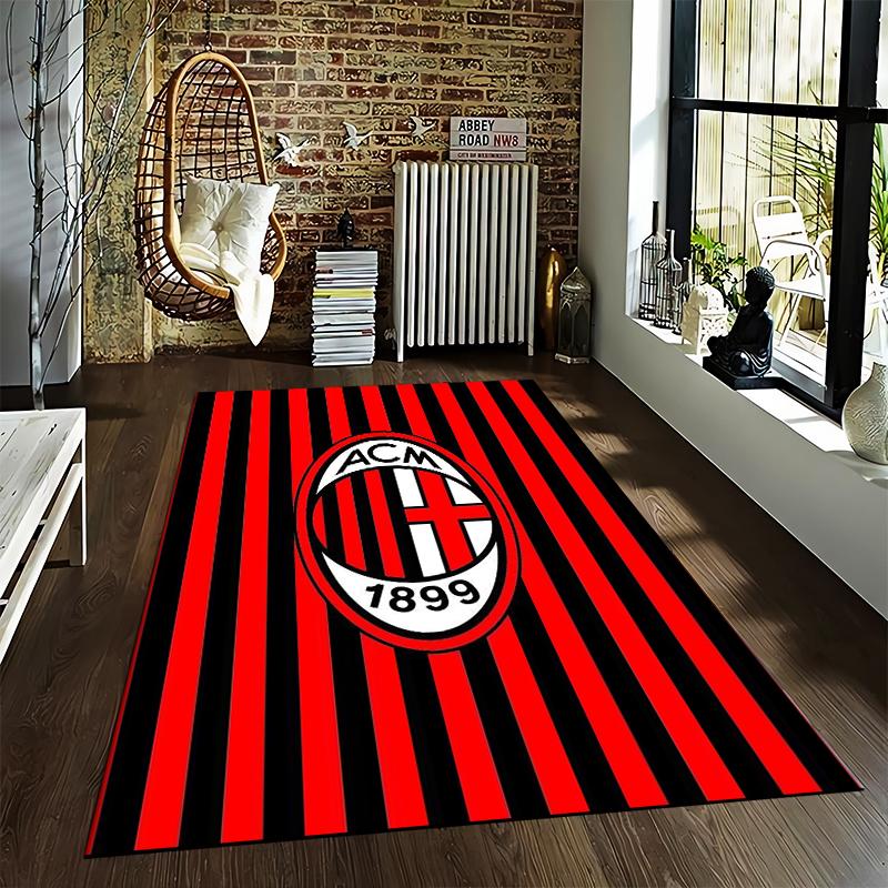 Rot-schwarz gestreifter Teppich mit ACM 1899 Logo-Design für Wohnkultur Geeignet als rutschfester Unterleger für Wohnzimmer, Schlafzimmer, Sofas