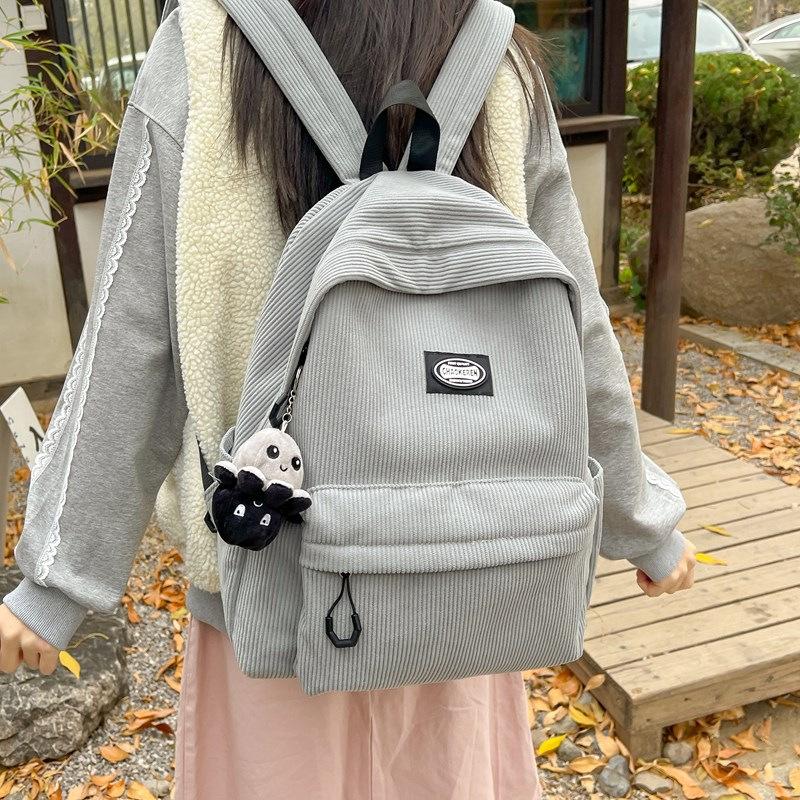 Zaino in velluto a coste da studentessa a tinta unita