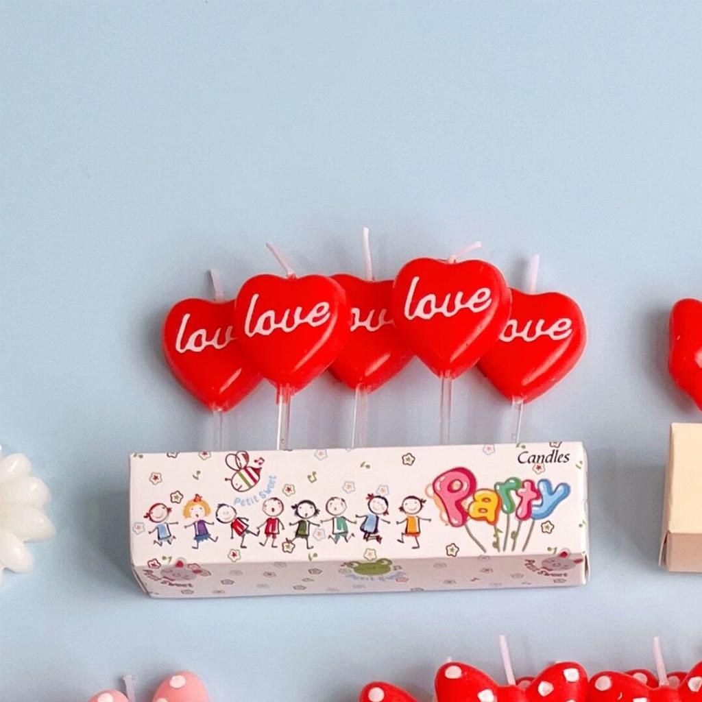 5pcs Heart Birthday Candles Cake Candles Cupcake Topper Candles Dessert Candle Holders for Wedding, Anniversary, Romantic Night