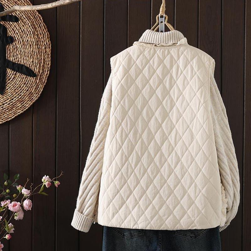 Vest for Women Autumn Winter Down Oversize Thickened Casual V-neck Sleeveless Tops Coat Lace Vest
