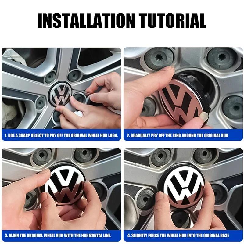 QEJMX1 For VW Volkswagen Jetta MK5 Golf 4Pcs Volkswagen Wheel Center Cap Car Hub Cover Accessories For VW GTI Polo Golf Passat Tiguan A