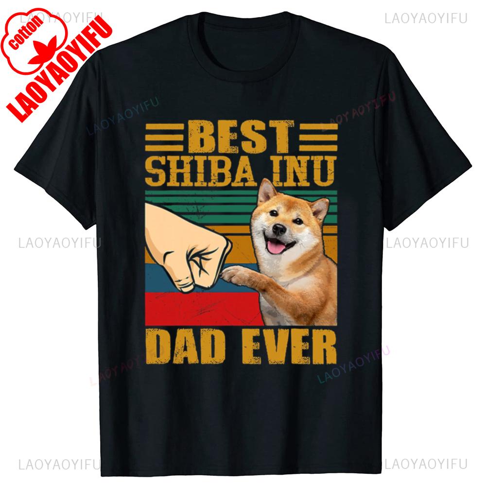 Vintage Best Shiba Inu Dad Ever Dog Dad Printed Tshirt Men Women Fashion Casual Tshirt Summer Cotton Loose T Shirt Camisetas S