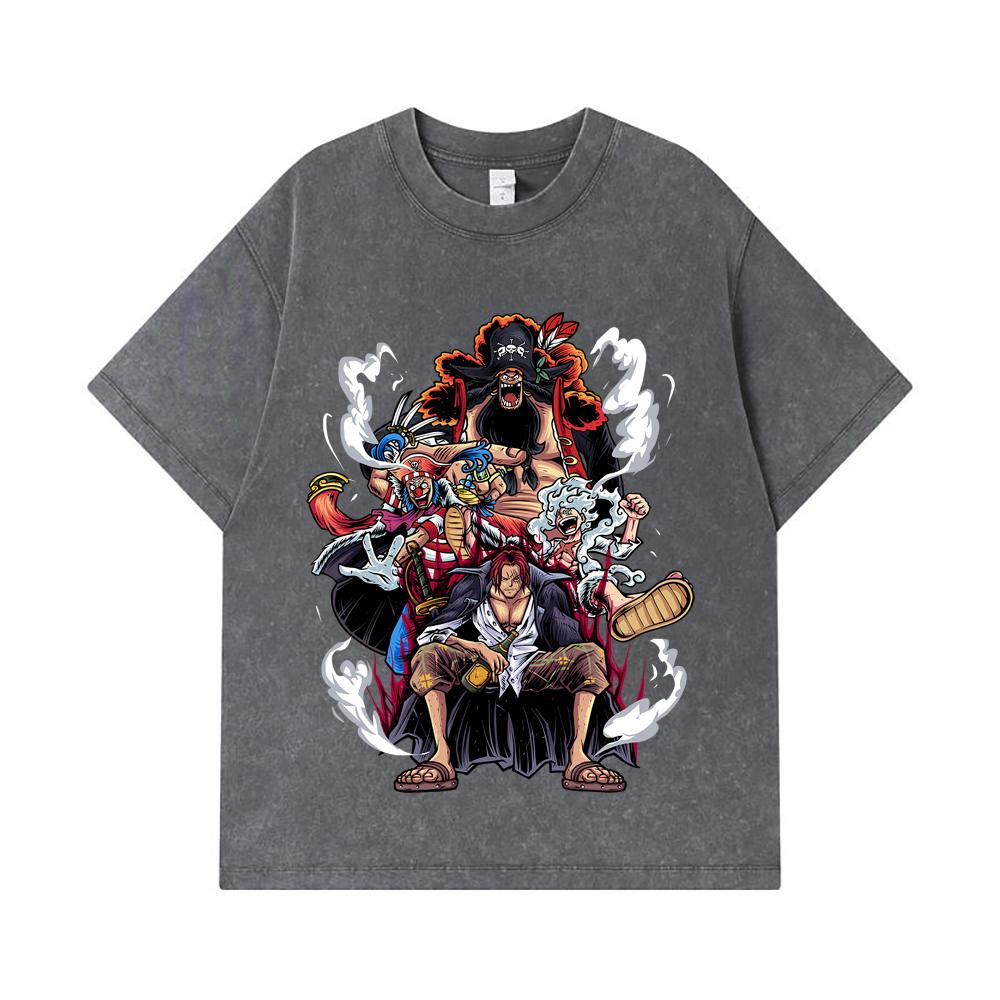 275 GSM Washed T-shirts 100% Cotton One Piece V4 Emperors Print Unisex Heavy Cotton T Shirt