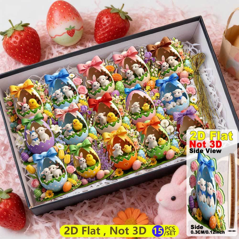 

15pcs/set Eid 2D Wooden Pendants Rabbit Bow Animal Tree Hanging Oranment 2026 Easter Decorations for Home Ramadan Best Gifts
