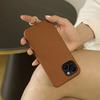 For iPhone 14 Case with Lanyard Genuine Cow Leather PC Phone Back Cover