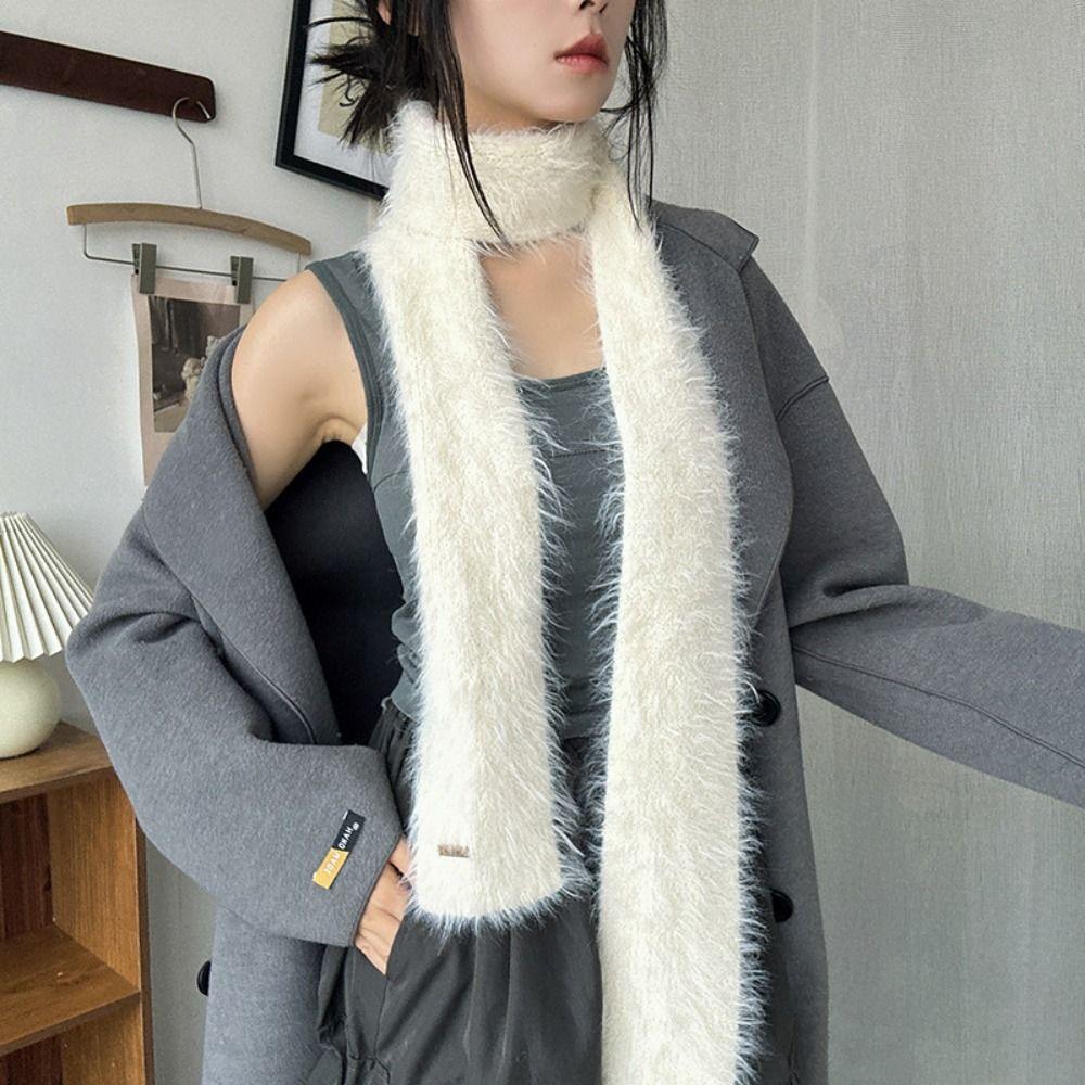Solid Color Thin Long Scarves Soft Plush Y2K Girl Scarf Outdoor Mohair Women Scarf  Female